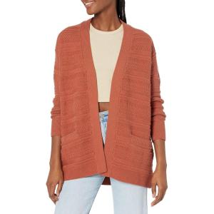 Cable Stitch Women’s Textured Tunic Cardigan – Open Front Long Sleeve Knit Cover-up Sweater with Pockets(Spice)