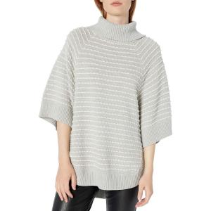 Cable Stitch Women’s Textured Turtleneck Tunic – Loose Fit Oversized 3/4 Sleeve Raglan Striped Pullover Poncho Cover-up Top(Heather Grey)