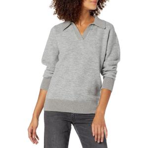 Cable Stitch Women’s Two Tone Polo Neck Open Collar V-Neck Sweater – Long Sleeve Relaxed Pullover Top(Heather Grey)