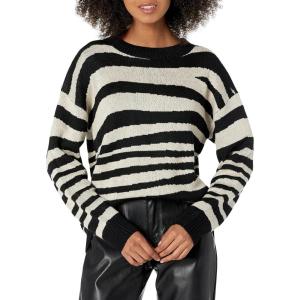 Cable Stitch Women’s Zebra Print Jacquard Sweater – Crewneck Long Sleeve Drop Shoulder Soft Boxy Pattern Pullover Top