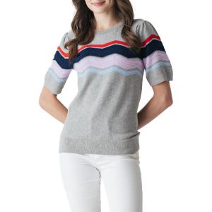 Cable Stitch Women’s Zig Zag Stitch Short Sleeve Sweater – Crewneck Soft Cotton Pullover Knit Top(Multi-grey)