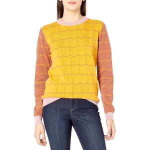 Cable Stitch Women’s Zig Zag Stripe Long Sleeve Sweater – Crewneck Cotton Colorblock Lightweight Pullover Knit Top(Multi-mustard)