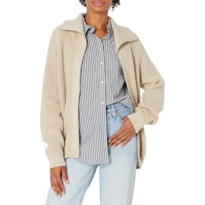 Cable Stitch Women’s Zip-up Sweater Cardigan Jacket – Turtleneck Rib-Knit Raglan Long Sleeve Cotton Coatigan(Taupe)