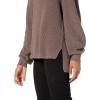 Cable Stitch Women’s Bishop Sleeve V-Neck Sweater Top – Shaker Knit Solid Color Long Sleeve Pullover(Ash Brown)