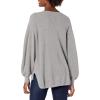 Cable Stitch Women’s Bishop Sleeve V-Neck Sweater Top – Shaker Knit Solid Color Long Sleeve Pullover(Heather Grey)