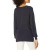 Cable Stitch Women’s Bishop Sleeve V-Neck Sweater Top – Shaker Knit Solid Color Long Sleeve Pullover(Navy)