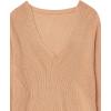 Cable Stitch Women’s Bishop Sleeve V-Neck Sweater Top – Shaker Knit Solid Color Long Sleeve Pullover(Nutmeg)