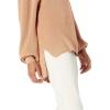 Cable Stitch Women’s Bishop Sleeve V-Neck Sweater Top – Shaker Knit Solid Color Long Sleeve Pullover(Nutmeg)