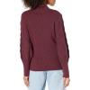 Cable Stitch Women’s Cable Sleeve Ribbed Sweater – Mock Neck Long Blouson Lantern Sleeve Pullover Top(Aubergine)