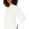 Cable Stitch Women’s Cable Sleeve Ribbed Sweater – Mock Neck Long Blouson Lantern Sleeve Pullover Top(Birch White)
