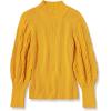 Cable Stitch Women’s Cable Sleeve Ribbed Sweater – Mock Neck Long Blouson Lantern Sleeve Pullover Top(Marigold)