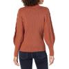 Cable Stitch Women’s Cable Sleeve Ribbed Sweater – Mock Neck Long Blouson Lantern Sleeve Pullover Top(Nutmeg)