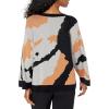 Cable Stitch Women’s Camo Jacquard Sweater – Camouflage Print Casual 7/8 Sleeve Loose Fit Soft Pullover Top(Grey/Black)