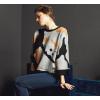 Cable Stitch Women’s Camo Jacquard Sweater – Camouflage Print Casual 7/8 Sleeve Loose Fit Soft Pullover Top(Grey/Black)