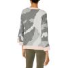 Cable Stitch Women’s Camo Jacquard Sweater – Camouflage Print Casual 7/8 Sleeve Loose Fit Soft Pullover Top(Grey/Soft Pink)