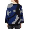 Cable Stitch Women’s Camo Jacquard Sweater – Camouflage Print Casual 7/8 Sleeve Loose Fit Soft Pullover Top(Navy/Black)