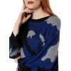 Cable Stitch Women’s Camo Jacquard Sweater – Camouflage Print Casual 7/8 Sleeve Loose Fit Soft Pullover Top(Navy/Black)