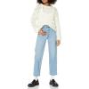 Cable Stitch Women’s Chunky Wool Blend Pointelle Sweater – Crewneck Extra Long Sleeve Open Stitch Cropped Pullover Knit Top(Birch White)