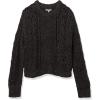 Cable Stitch Women’s Chunky Wool Blend Pointelle Sweater – Crewneck Extra Long Sleeve Open Stitch Cropped Pullover Knit Top(Charcoal)