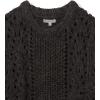 Cable Stitch Women’s Chunky Wool Blend Pointelle Sweater – Crewneck Extra Long Sleeve Open Stitch Cropped Pullover Knit Top(Charcoal)