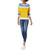 Cable Stitch Women’s Colorblock Boxy Pullover Sweater Top – Crewneck Long Sleeve Casual Lightweight Cotton Knitwear(Multi-marigold)