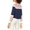 Cable Stitch Women’s Colorblock Boxy Pullover Sweater Top – Crewneck Long Sleeve Casual Lightweight Cotton Knitwear(Multi-navy)