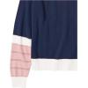 Cable Stitch Women’s Colorblock Boxy Pullover Sweater Top – Crewneck Long Sleeve Casual Lightweight Cotton Knitwear(Multi-navy)