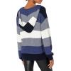 Cable Stitch Women’s Colorblock Pullover Hoodie Sweater – Striped Drop Shoulder Long Sleeve Rib-Knit Hooded Top(Multi-blue)