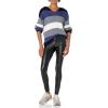 Cable Stitch Women’s Colorblock Pullover Hoodie Sweater – Striped Drop Shoulder Long Sleeve Rib-Knit Hooded Top(Multi-blue)