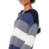 Cable Stitch Women’s Colorblock Pullover Hoodie Sweater – Striped Drop Shoulder Long Sleeve Rib-Knit Hooded Top(Multi-blue)
