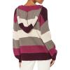 Cable Stitch Women’s Colorblock Pullover Hoodie Sweater – Striped Drop Shoulder Long Sleeve Rib-Knit Hooded Top(Multi-wine)