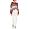 Cable Stitch Women’s Colorblock Pullover Hoodie Sweater – Striped Drop Shoulder Long Sleeve Rib-Knit Hooded Top(Multi-wine)