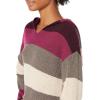 Cable Stitch Women’s Colorblock Pullover Hoodie Sweater – Striped Drop Shoulder Long Sleeve Rib-Knit Hooded Top(Multi-wine)