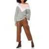 Cable Stitch Women’s Geometric Colorblock Sweater – Crewneck Long Sleeve Oversized Drop Shoulder Chevron Pattern Pullover Top(Multi-grey)