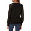 Cable Stitch Women’s Lightweight Pointelle Sleeve V-Neck Sweater – Long Sleeve Solid Pullover Knit Top(Black)