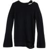 Cable Stitch Women’s Long-Sleeve Cutout Sweater – Long Bell Sleeve Lightweight Knitted Pullover Top(Black)