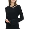 Cable Stitch Women’s Long-Sleeve Cutout Sweater – Long Bell Sleeve Lightweight Knitted Pullover Top(Black)