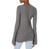 Cable Stitch Women’s Long-Sleeve Cutout Sweater – Long Bell Sleeve Lightweight Knitted Pullover Top(Charcoal)