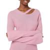 Cable Stitch Women’s Long-Sleeve Cutout Sweater – Long Bell Sleeve Lightweight Knitted Pullover Top(Purple Dust)