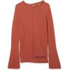 Cable Stitch Women’s Long-Sleeve Cutout Sweater – Long Bell Sleeve Lightweight Knitted Pullover Top(Spice)