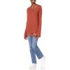 Cable Stitch Women’s Long-Sleeve Cutout Sweater – Long Bell Sleeve Lightweight Knitted Pullover Top(Spice)