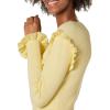 Cable Stitch Women’s Ribbed Ruffle Sweater – Crewneck Long Sleeve Solid Color Lightweight Pullover Knit Top(Pale Yellow)