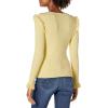 Cable Stitch Women’s Ribbed Ruffle Sweater – Crewneck Long Sleeve Solid Color Lightweight Pullover Knit Top(Pale Yellow)