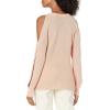 Cable Stitch Women’s Twisted Cold Shoulder Sweater – Crewneck Open Sleeve Shaker Stitch Solid Pullover Knit Top(Rose)