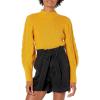 Cable Stitch Women’s Cable Sleeve Ribbed Sweater – Mock Neck Long Blouson Lantern Sleeve Pullover Top(Marigold)