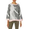Cable Stitch Women’s Camo Jacquard Sweater – Camouflage Print Casual 7/8 Sleeve Loose Fit Soft Pullover Top(Grey/Soft Pink)