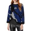 Cable Stitch Women’s Camo Jacquard Sweater – Camouflage Print Casual 7/8 Sleeve Loose Fit Soft Pullover Top(Navy/Black)