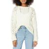 Cable Stitch Women’s Chunky Wool Blend Pointelle Sweater – Crewneck Extra Long Sleeve Open Stitch Cropped Pullover Knit Top(Birch White)
