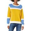 Cable Stitch Women’s Colorblock Boxy Pullover Sweater Top – Crewneck Long Sleeve Casual Lightweight Cotton Knitwear(Multi-marigold)