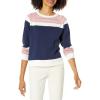 Cable Stitch Women’s Colorblock Boxy Pullover Sweater Top – Crewneck Long Sleeve Casual Lightweight Cotton Knitwear(Multi-navy)